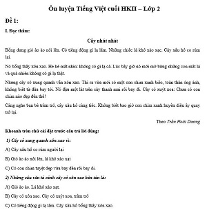 Đề ôn luyện Tiếng Việt cuối học kì 2 lớp 2