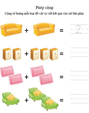 Phép cộng minh họa bằng đồ nội thất