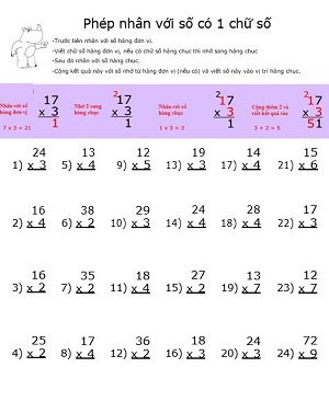 Nhân số có 2 chứ số với số có 1 chữ số(có nhớ)