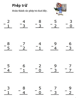 Phép trừ cho số có 1 chữ số