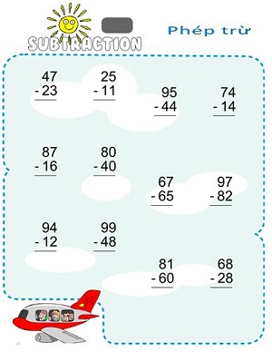 Phép trừ cho số có 2 chữ số