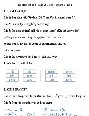 Đề kiểm tra cuối tuần Tiếng Việt lớp 1: Tuần 28 - Đề 2