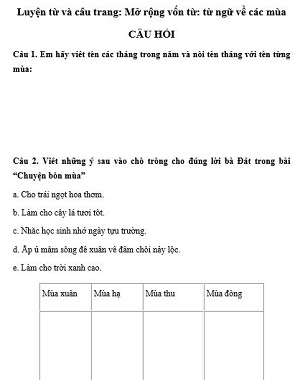 Luyện từ và câu lớp 2: Mở rộng vốn từ: Từ ngữ về các mùa