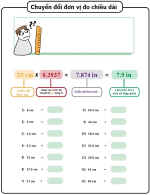 Chuyển đổi đơn vị cm thành inches