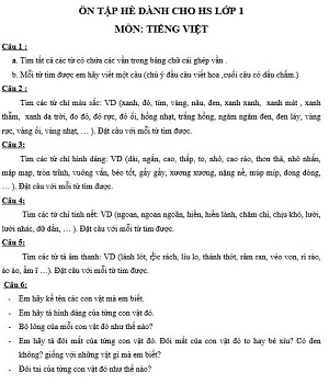 Bài tập ôn hè môn Tiếng Việt lớp 1